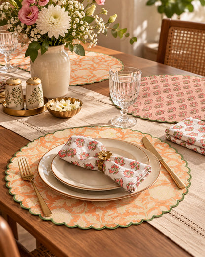Peach Scalloped Reversible Festive Table Mat Set