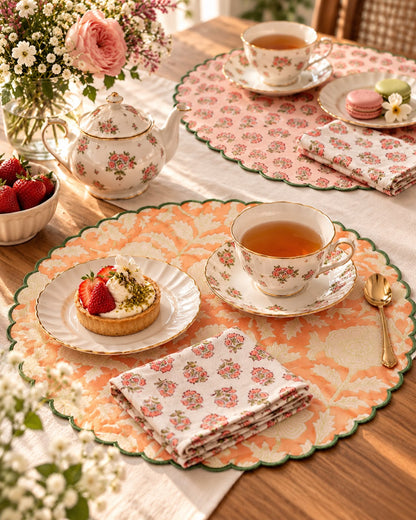 Peach Scalloped Reversible Festive Table Mat Set