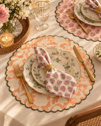 Peach Scalloped Reversible Festive Table Mat Set