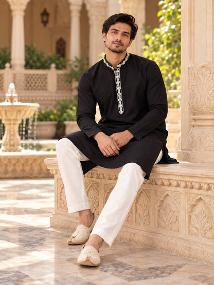 Midnight Black Men's Kurta