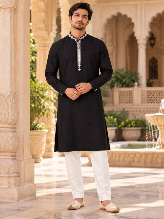 Midnight Black Men's Kurta