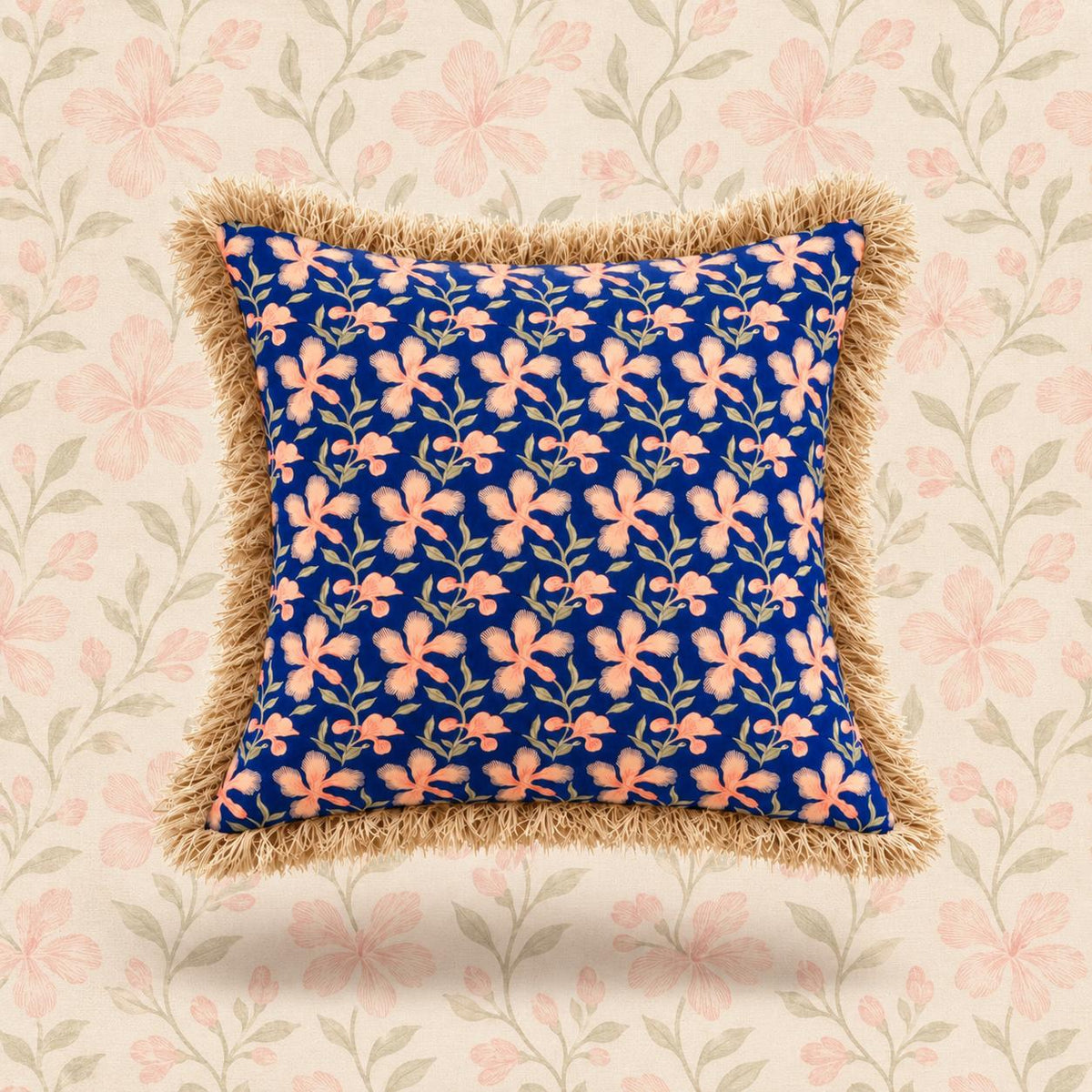 Blue Floral Cotton Cushion Cover Set