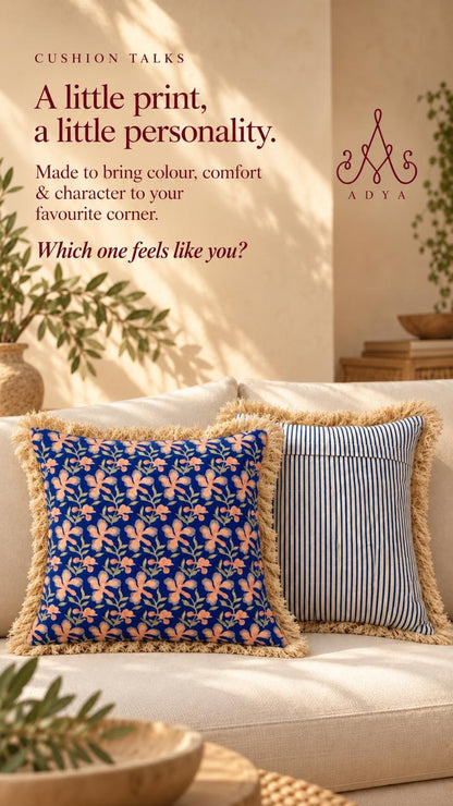 Blue Floral Cotton Cushion Cover Set