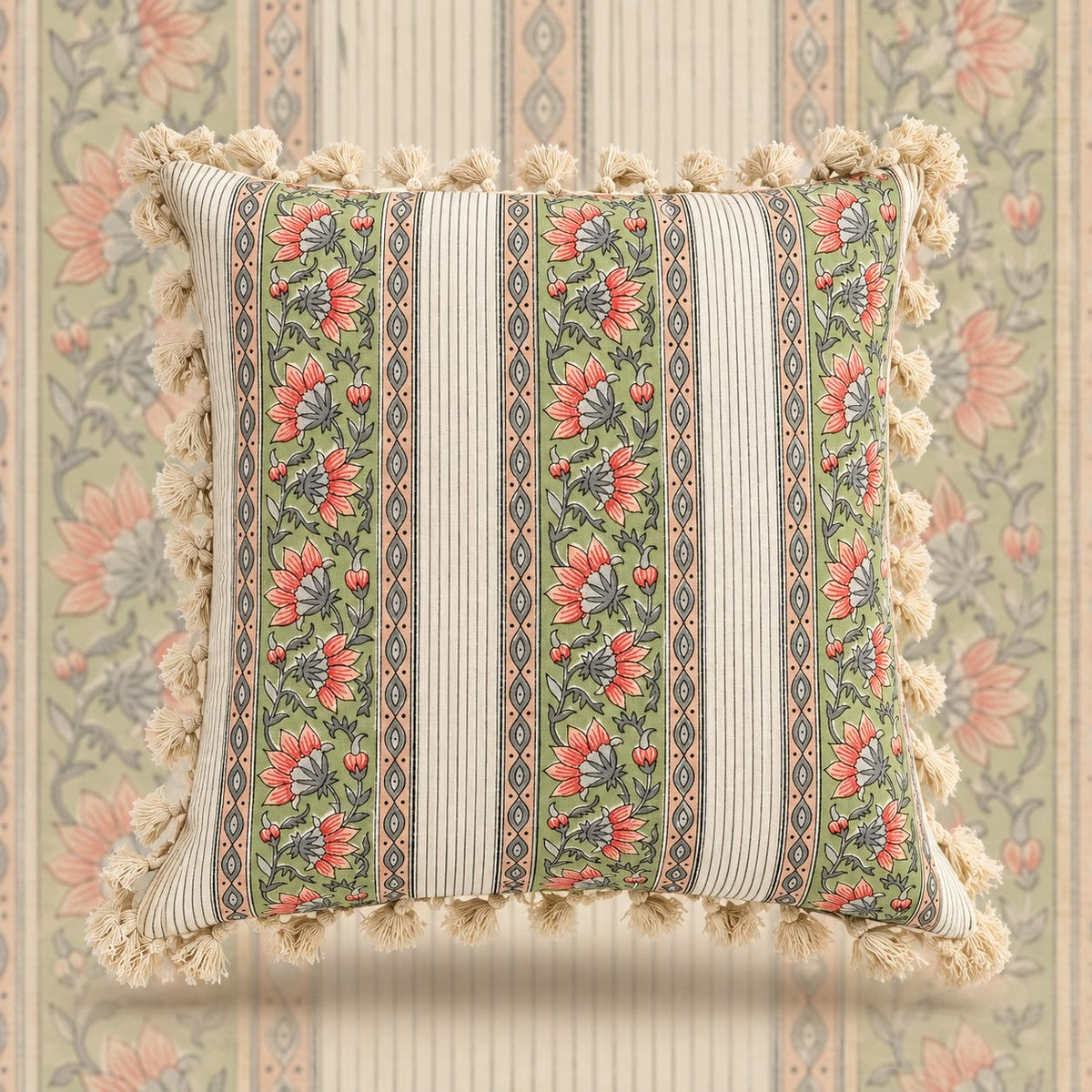 Mosaic White Hand Block Printed Cushion Cover Set
