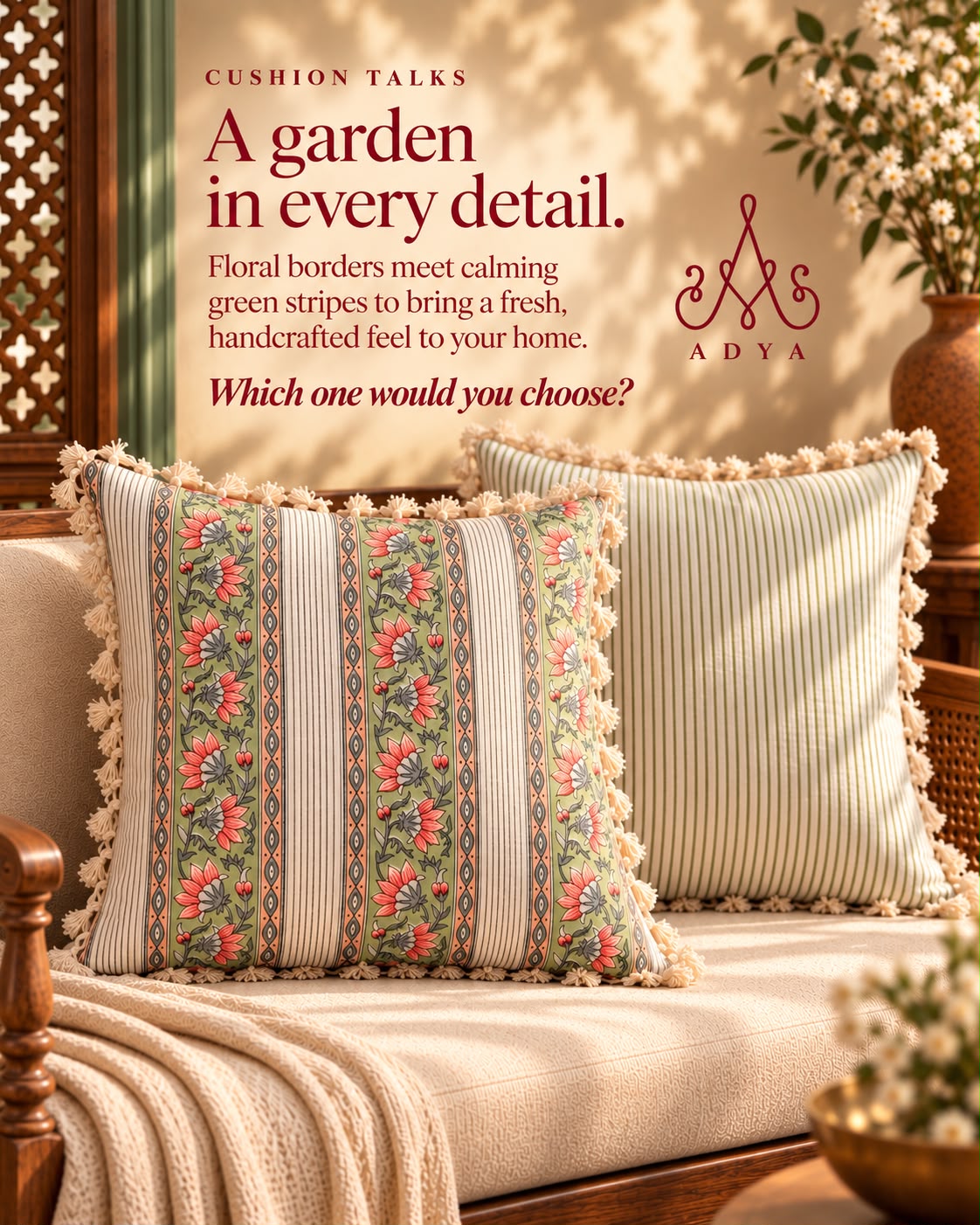 Mosaic White Hand Block Printed Cushion Cover Set