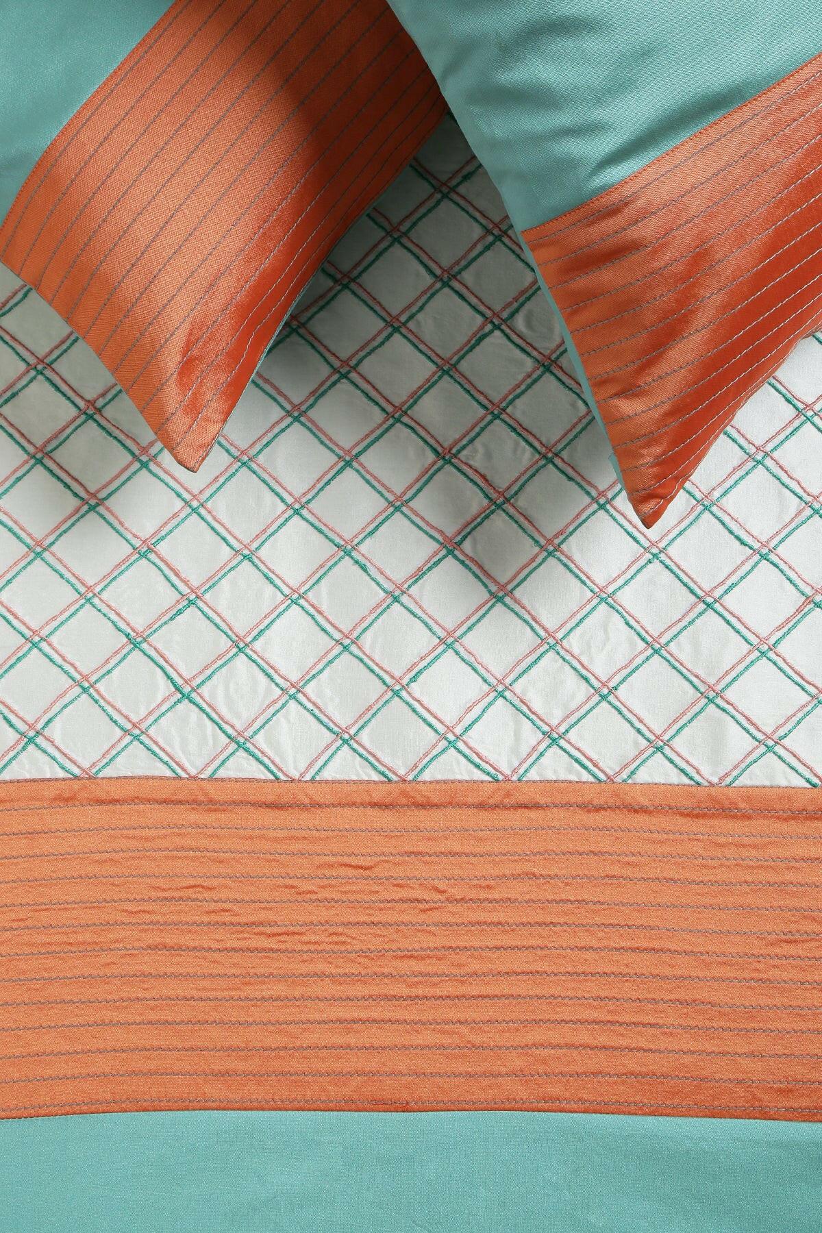 Teal & Terracotta Diamond Premium Bedcover