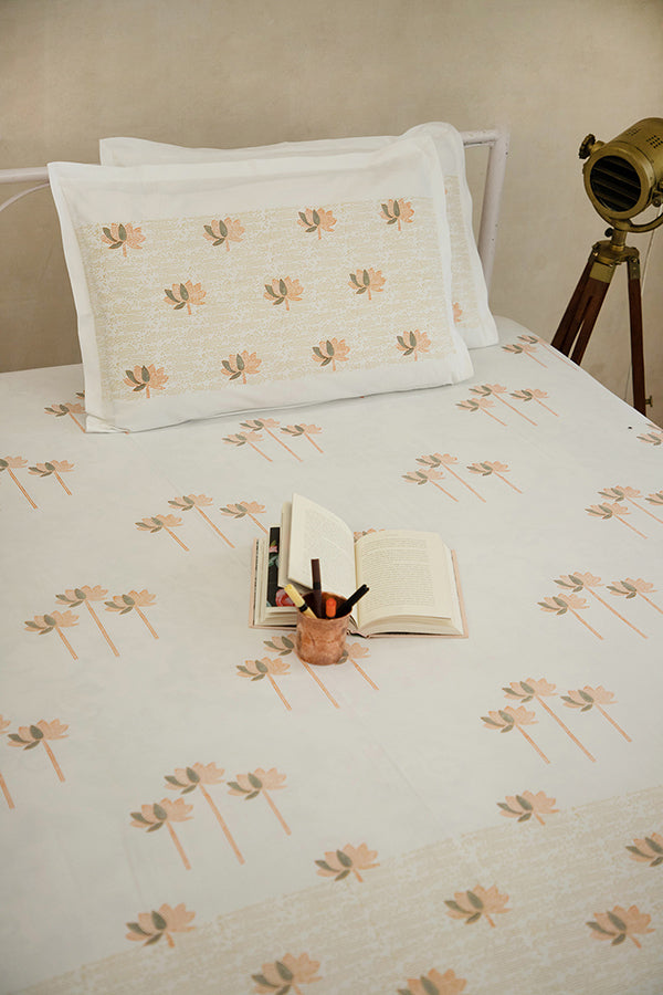 Fossil & Orange Sacred Lotus Bedsheet