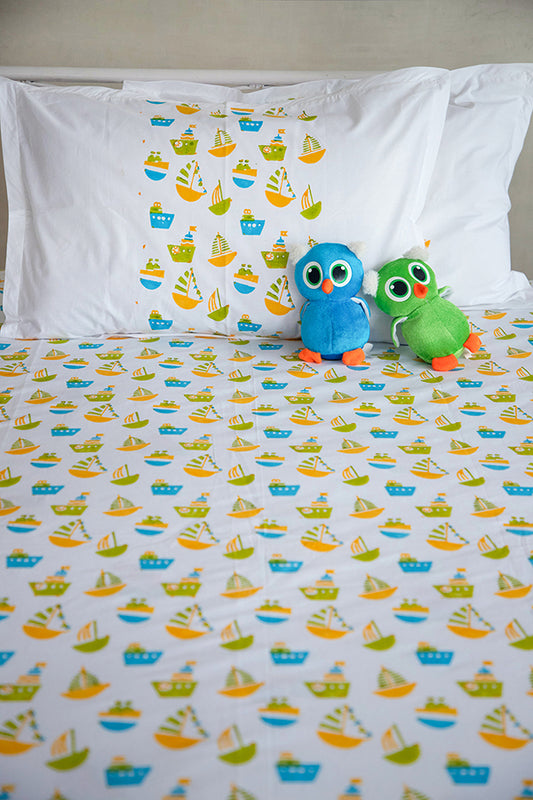 Lime & Blue Ship Kids Bedsheet