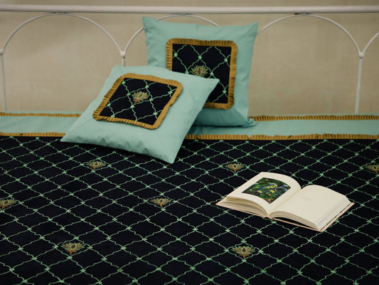 Space Blue Lotus Premium Bedcover