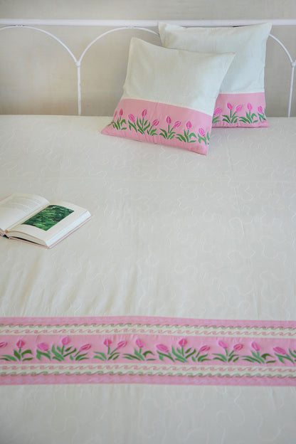 Baby Pink & White Premium Bedcover