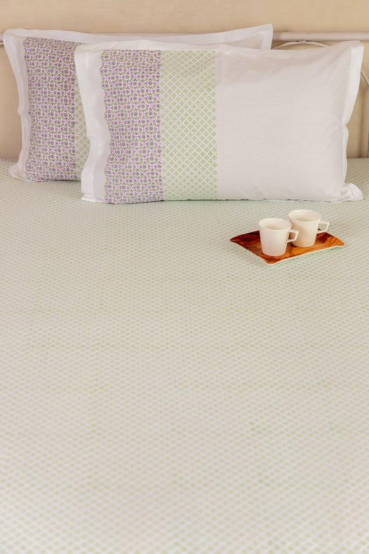 Lilac & Green Polygon Pure Cotton Bedsheet