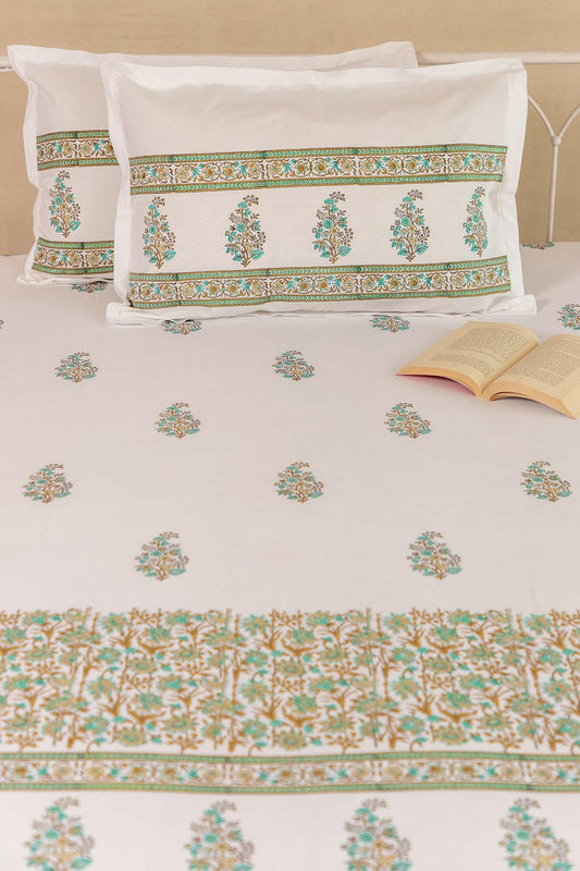 Palace Green Summer Bouquet Pure Cotton Bedsheet