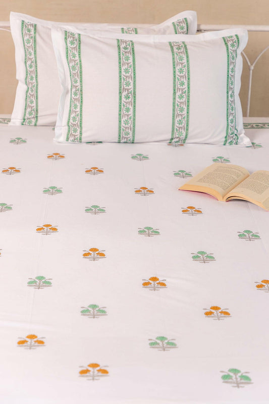 Woodbine & Golden Glow Carnation Pure Cotton Bedsheet