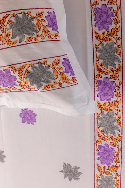 Lilac & Grey Hibiscus Bedsheet