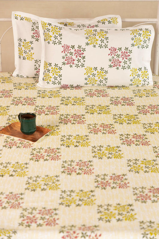 Olive & Hibiscus Bougainvillea Bedsheet - Adya