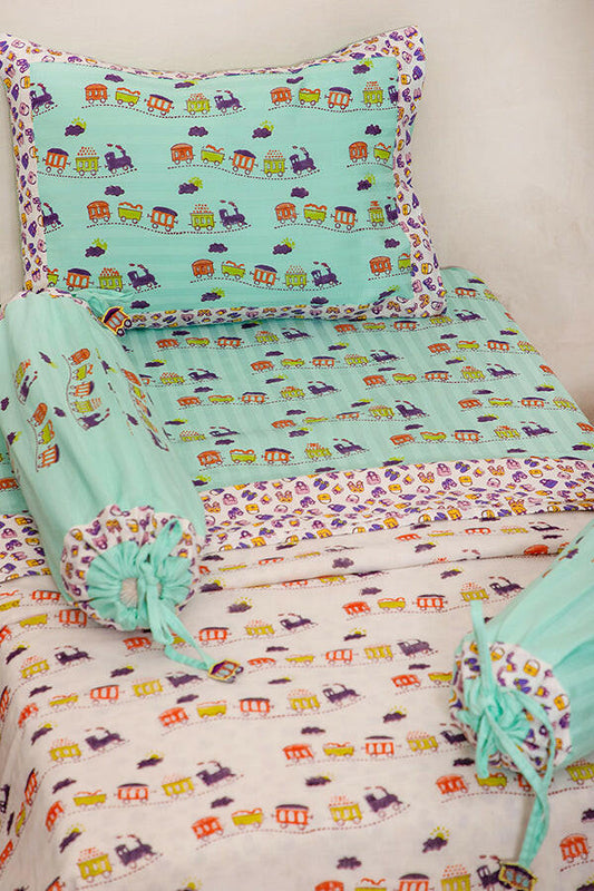 Turquoise Blue Train Cot Set