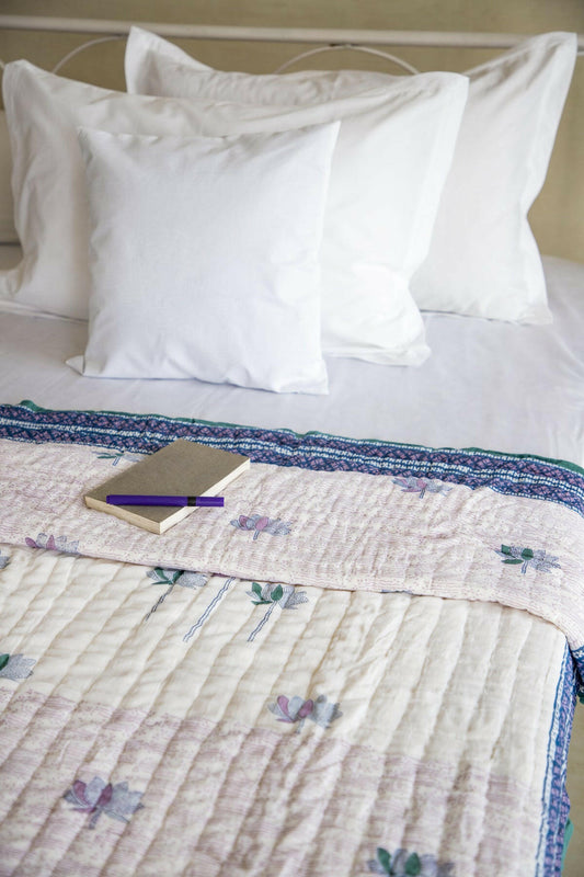 Serene Lavender Lotus Cotton Quilt