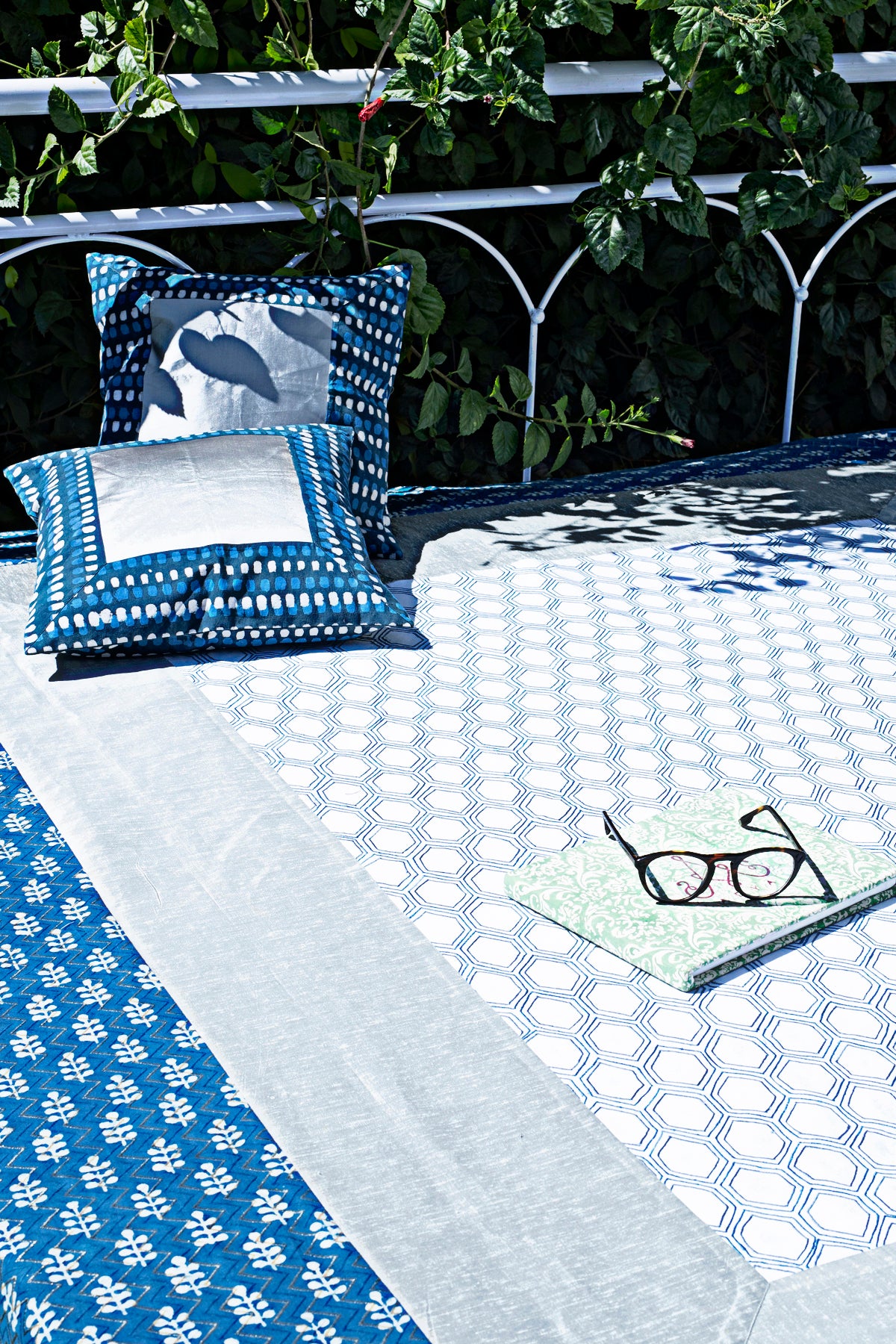 Space Blue & Charcoal Hexagon Premium Bedcover