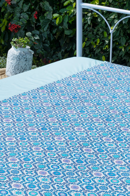 Space Blue Hexagon Cotton Bedcover