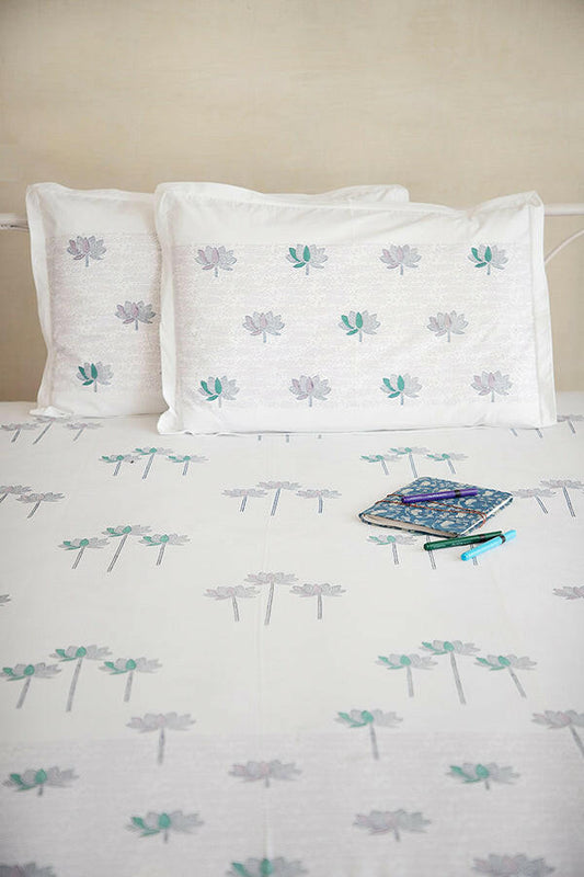 Olive & Orchid Sacred Lotus Pure Cotton Bedsheet