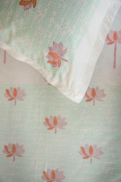Tangerine & Fern Sacred Lotus Pure Cotton Bedsheet